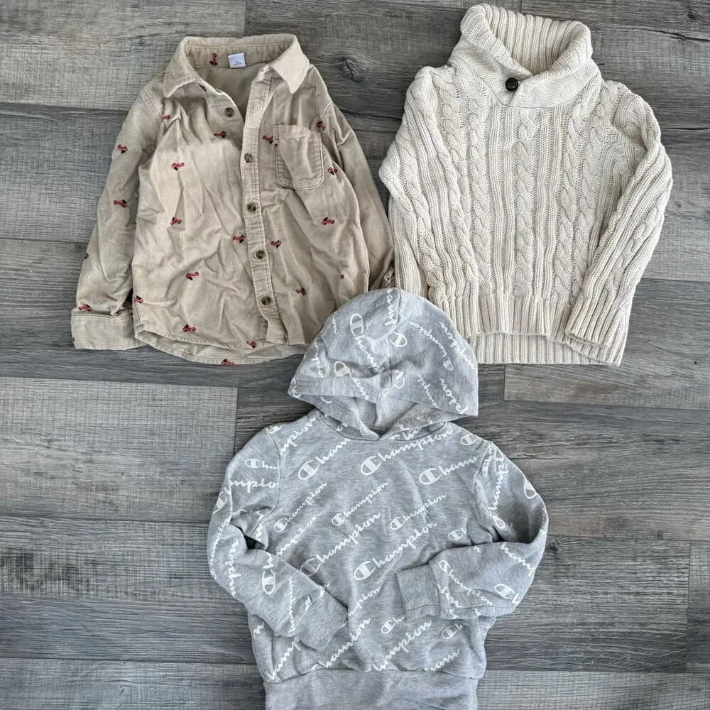 5T Boys Old Navy Cable Knit Sweater Fisherman Corduroy Button Up Champion Hoodie